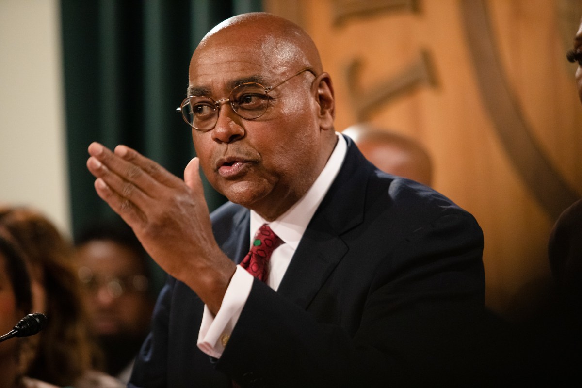 Harris County Commissioner Rodney Ellis speaks at a press conference at the state Capitol on Feb. 14, 2023.