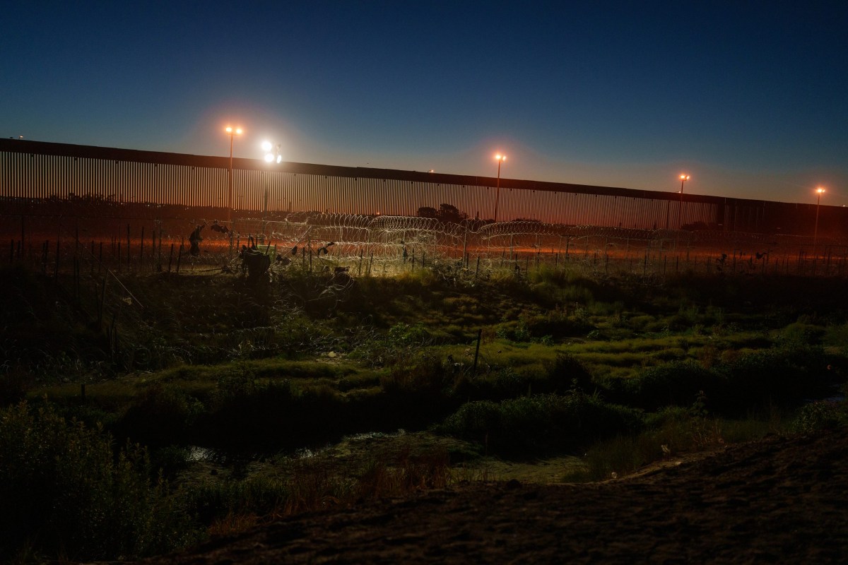 The Rio Grande, which marks the U.S.-Mexico border, is covered in concertina wire in El Paso on May 27, 2024.