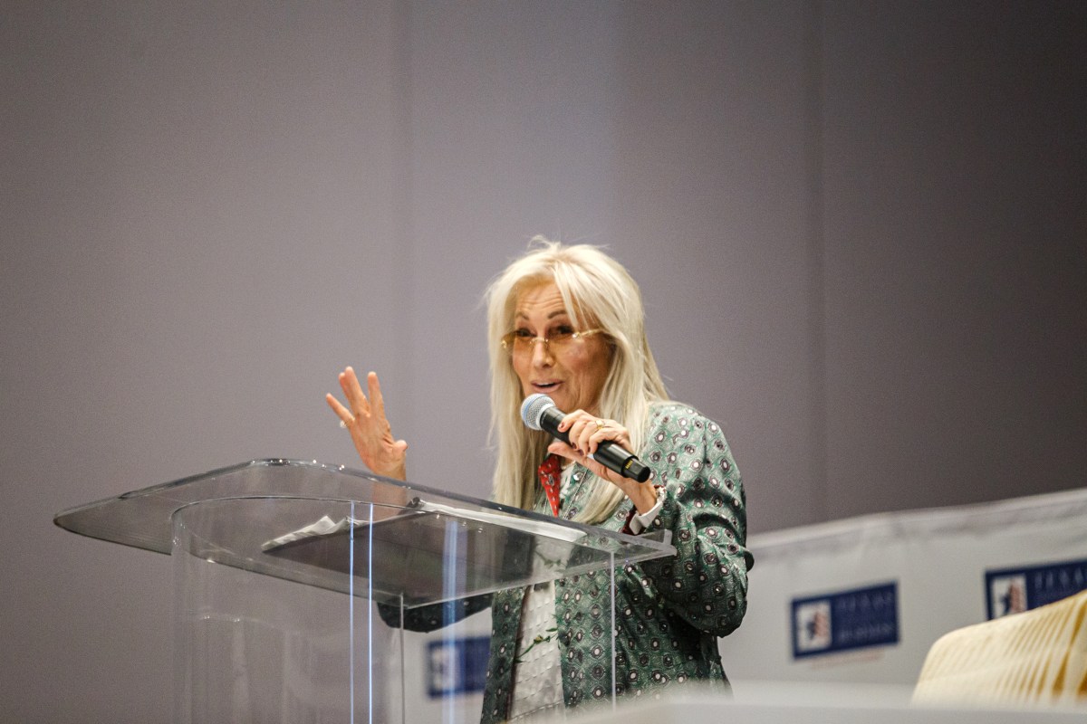Miriam Adleson delivers a keynote speech at the Texas Association of Business Policy Conference in Austin on Dec. 7, 2023.