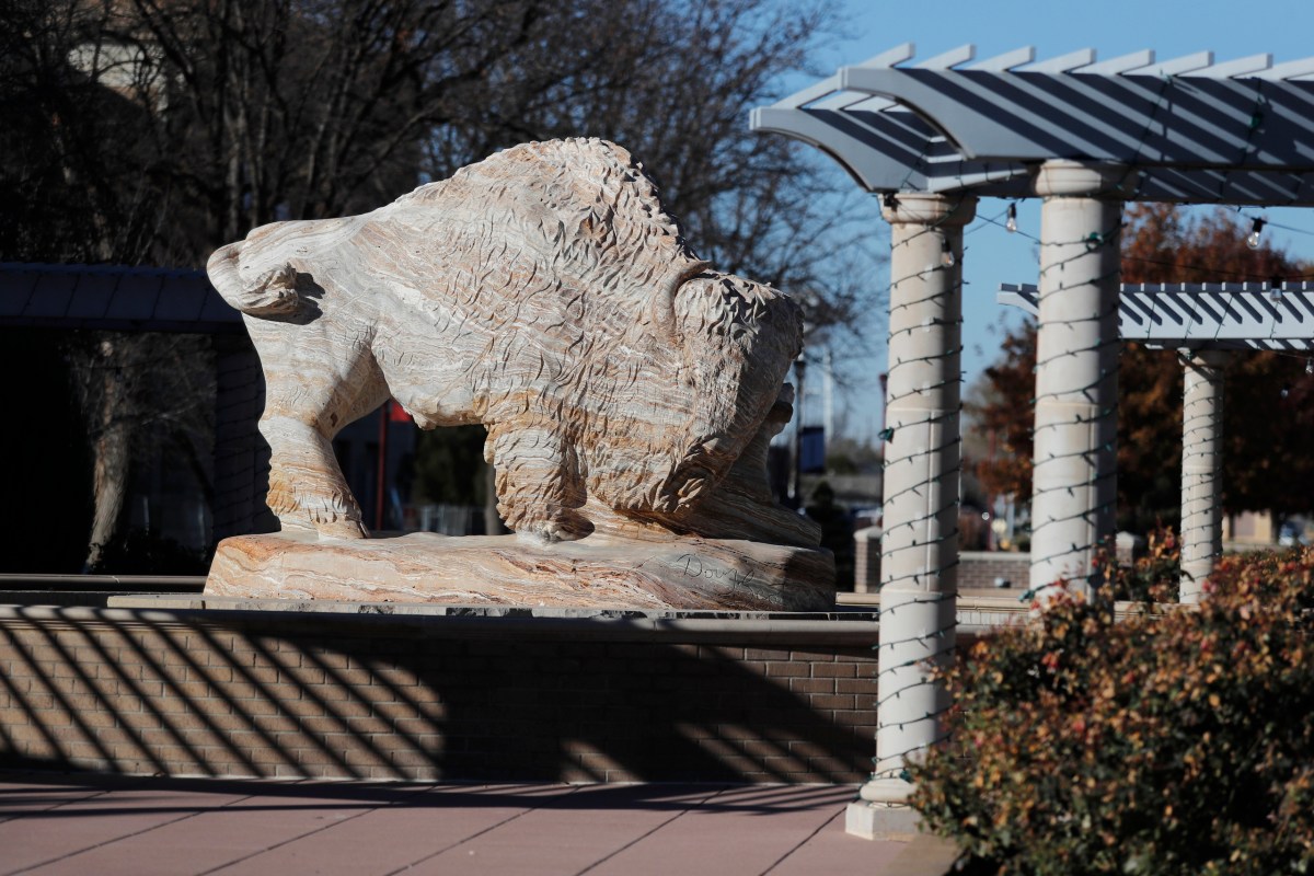 The “Original Texans” sculpture sits north of the Old Main building at the West Texas A&M University campus on Dec. 1, 2023.
