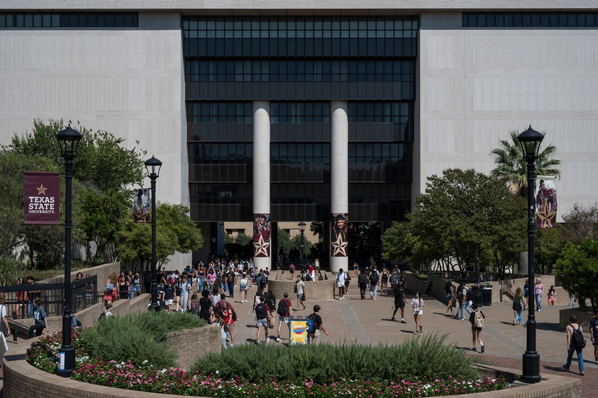 Students walk through the Mall at Texas State University in San Marcos on Sept. 4, 2025.