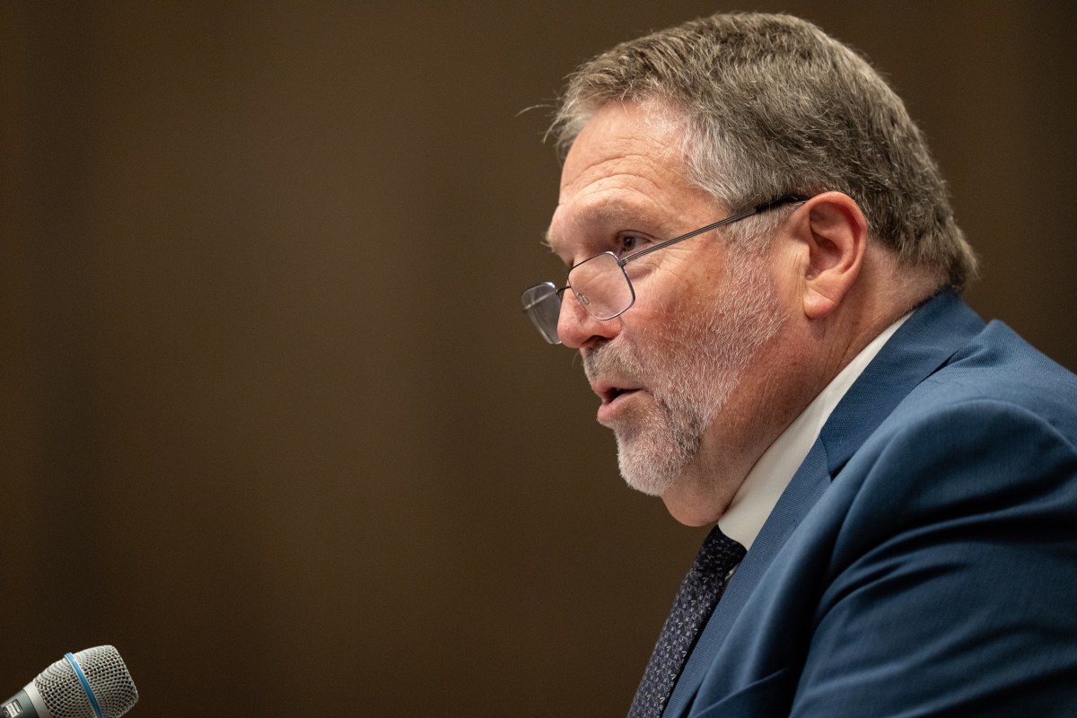 James Hallmark, vice chancellor for academic affairs for the Texas A&M University System, gives a presentation on course review to the Committee on Academic and Student Affairs during the University System Board of Regents meeting at the Texas A&M Hotel and Conference Center in College Station on Nov. 13, 2025.