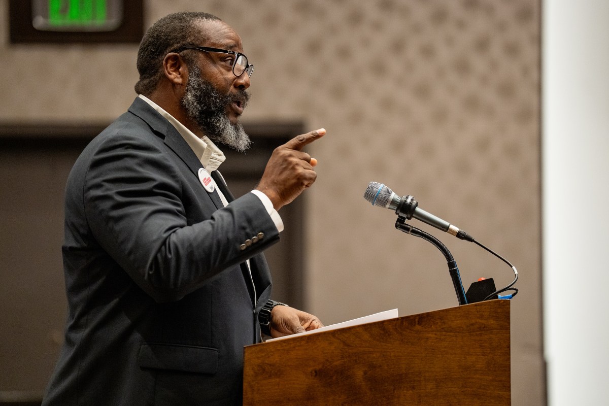 Professor Leonard Bright speaks during the public comment portion at a Texas A&M University System Board of Regents meeting at the Texas A&M Hotel and Conference Center in College Station on Nov. 13, 2025.