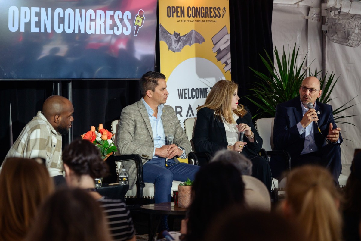 From left: Texas Tribune public education reporter Jaden Edison moderates a panel with Austin ISD Superintendent Matias Segura, Tomball ISD Superintendent Martha Salazar-Zamora, and San Angelo ISD Superintendent Christopher Moran during The Texas Tribune Festival in downtown Austin, on Saturday, Nov. 15, 2025.