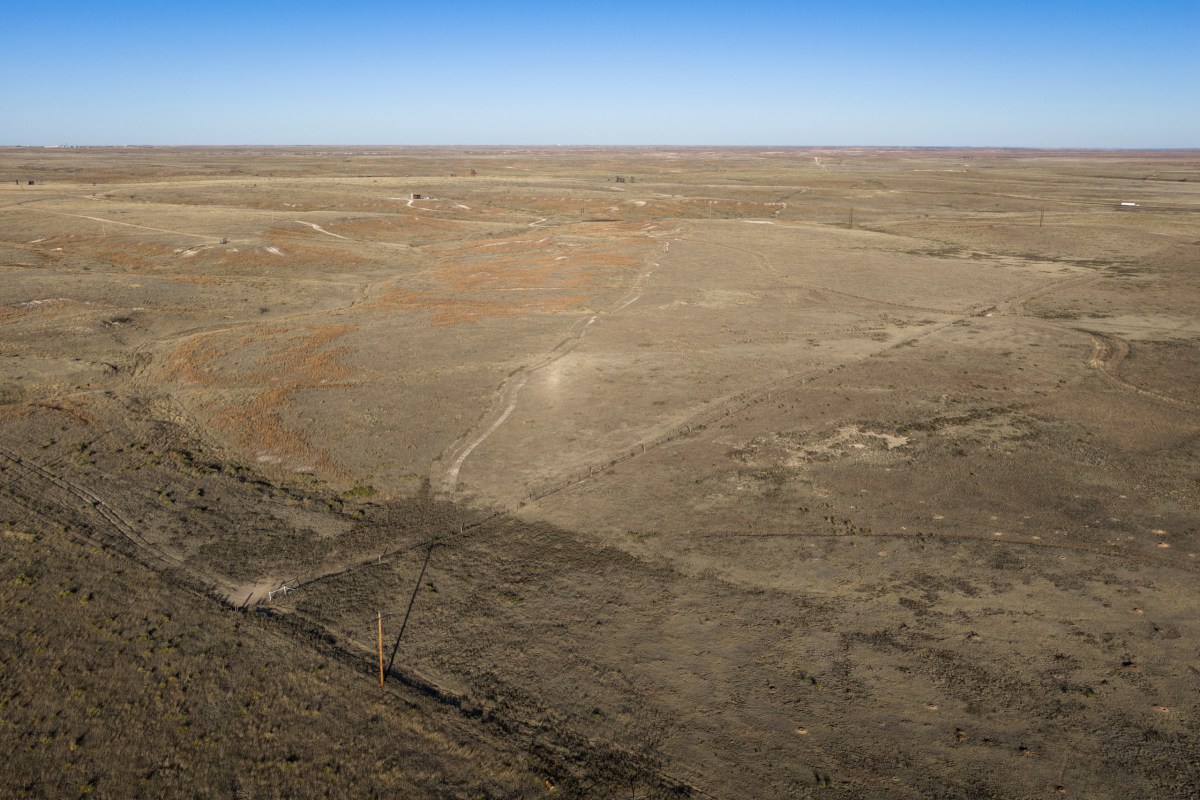 A new utility pole, bottom left, occupies the site of the original that caused the Smokehouse Creek fire outside of Stinnett.