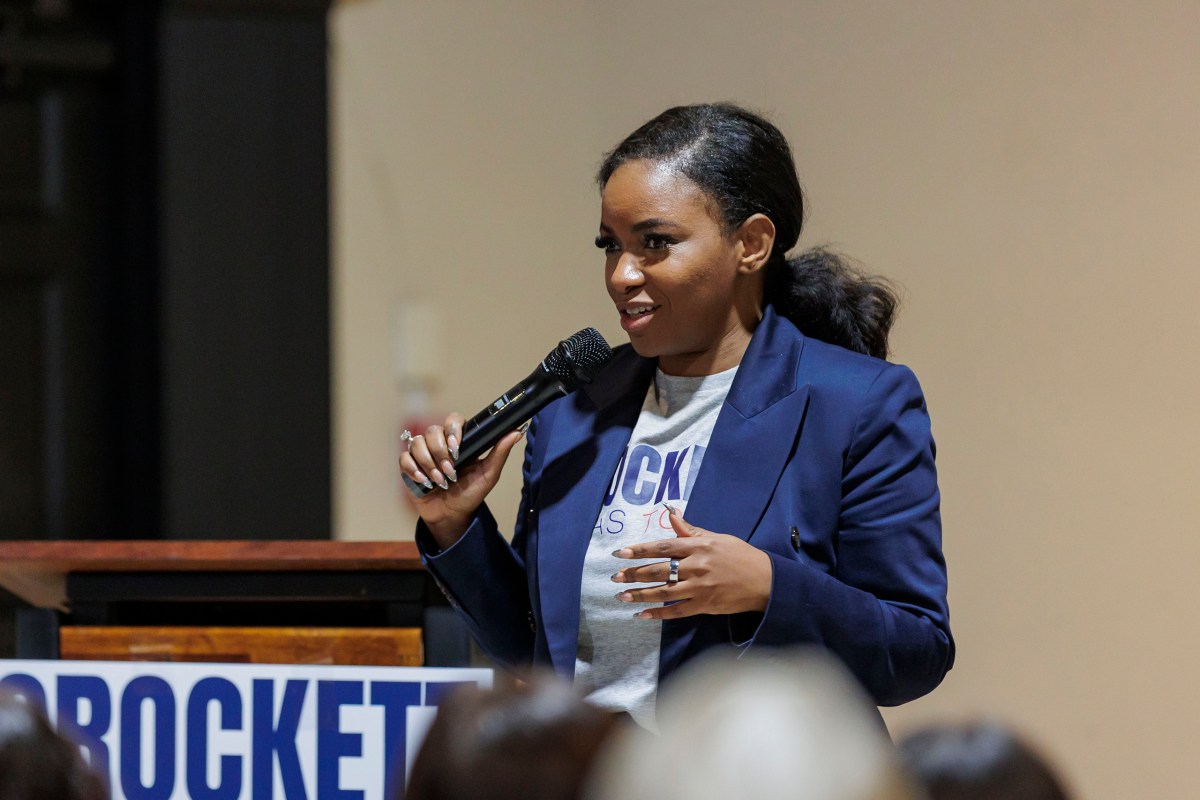 U.S. Rep. Jasmine Crockett speaks at a campaign event during her Democratic primary bid for the U.S. Senate, in Brownsville on Jan. 10, 2026.