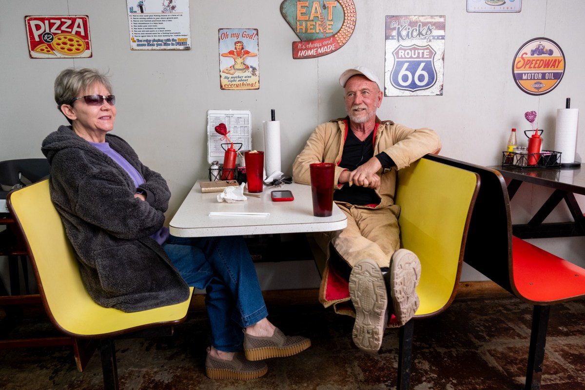Kim and Danny Hughes spend their afternoon having lunch at Mama's Kitchen, the only restaurant in Pineland, on Jan. 29. Near the Louisiana border, the town is just shy of 900 residents. The city hopes to crack 1,000 people.
