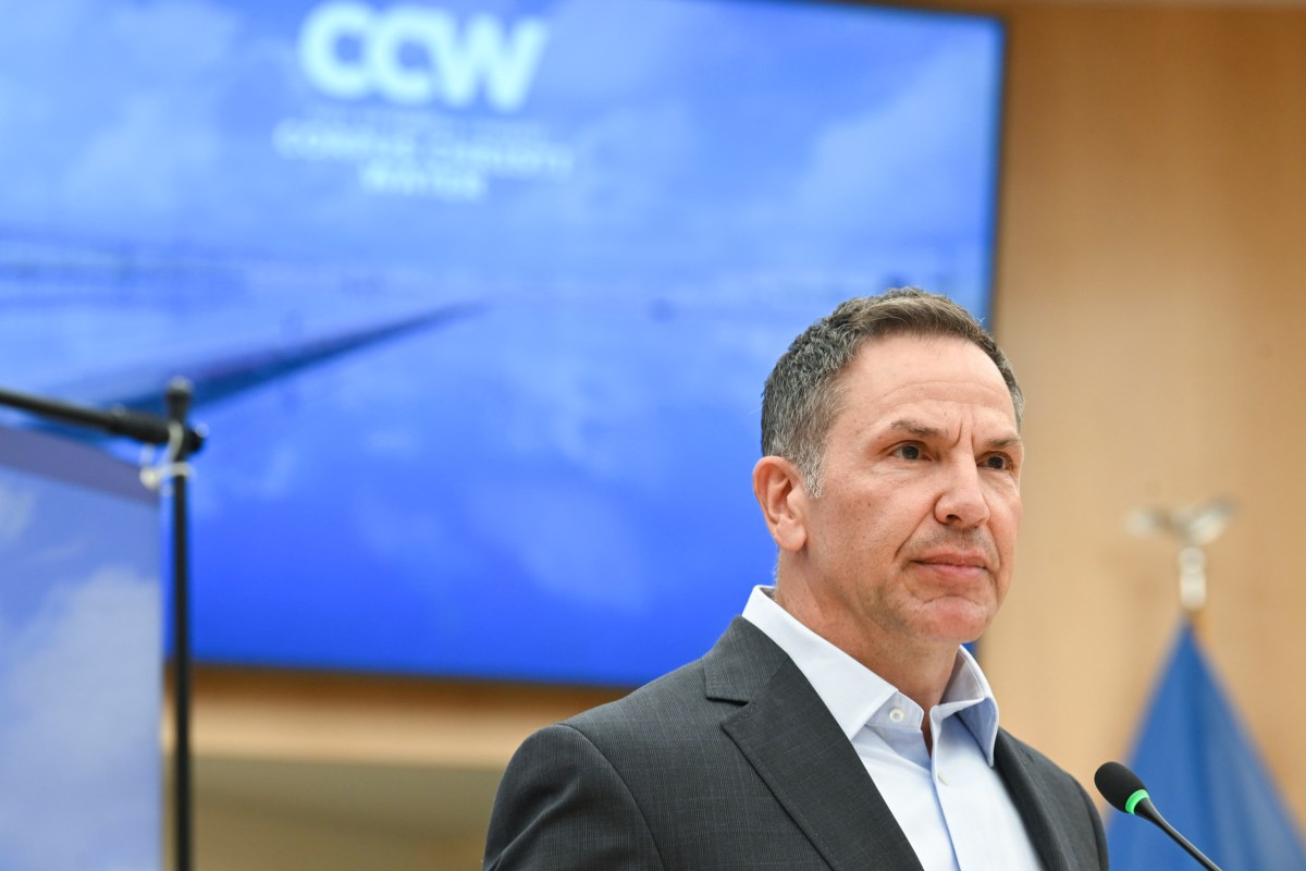 Corpus Christi City Manager Peter Zanoni takes questions from reporters about the city's water situation at a press briefing on Mar. 20, 2026.