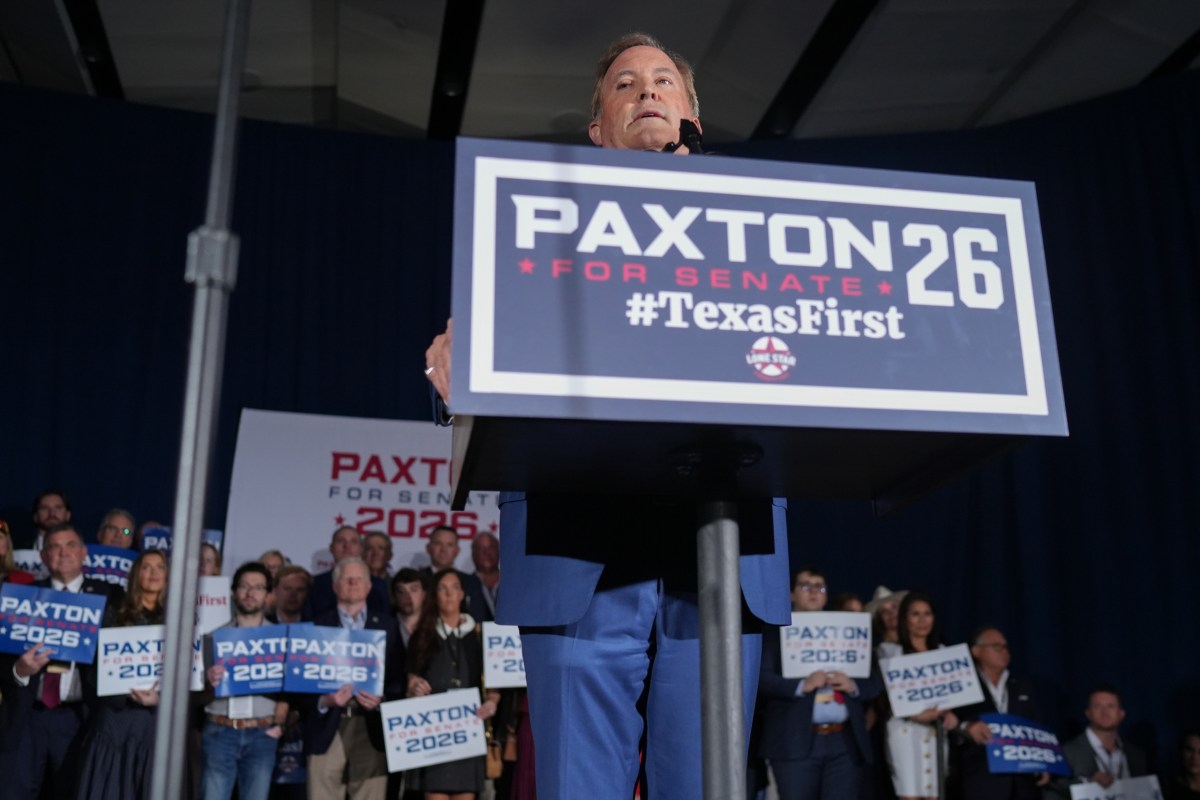 Ken Paxton speaks at his election night watch party in Dallas on March 3, 2026.
