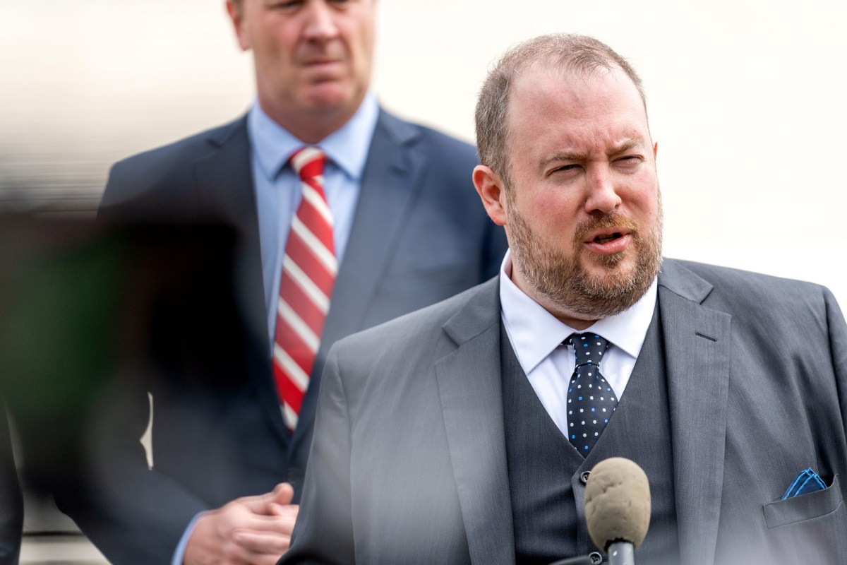 Then-Texas Solicitor General Judd Stone II speaks during a news conference at the U.S. Supreme Court in Washington on April 26, 2022.