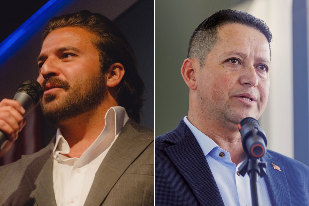 Brandon Herrera, left, and Rep. Tony Gonzales, Republican primary candidates for Texas' 23rd Congressional District.